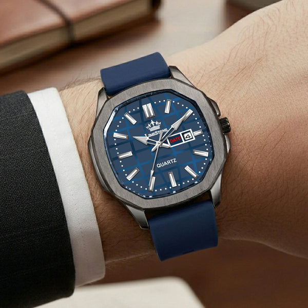 Limestone Premium Men's Analog Quartz Watch with Date Display – Blue Dial & Silicone Strap