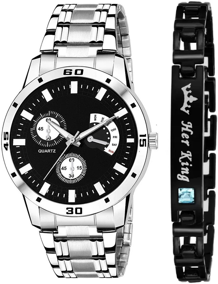 PRAIZY Analog Watch  - For Men New Stylish Combo Of Black Aveo Dial Stainless Steel Watch and Her King Bracelet
