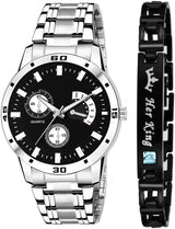 PRAIZY Analog Watch  - For Men New Stylish Combo Of Black Aveo Dial Stainless Steel Watch and Her King Bracelet
