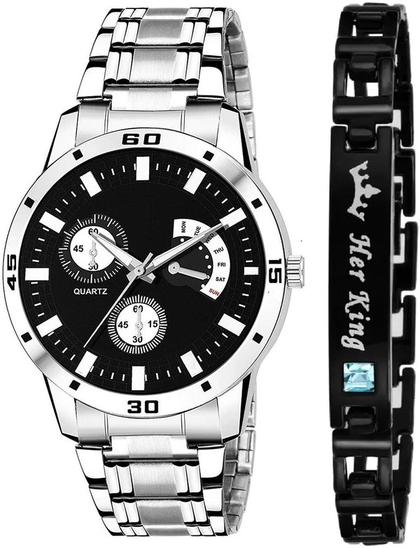 PRAIZY Analog Watch  - For Men New Stylish Combo Of Black Aveo Dial Stainless Steel Watch and Her King Bracelet